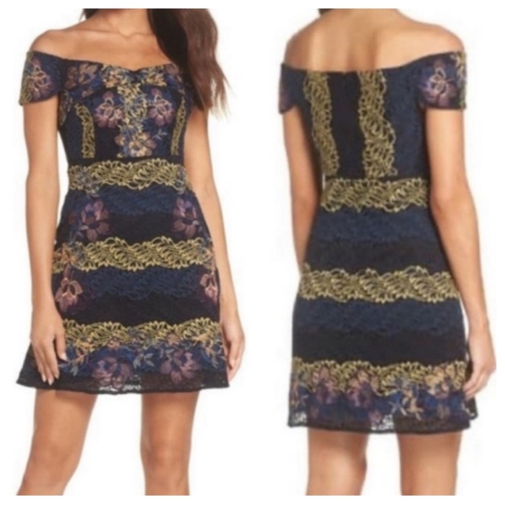 Foxiedox Revolve Georgina off shoulder floral lace mini dress size 4
